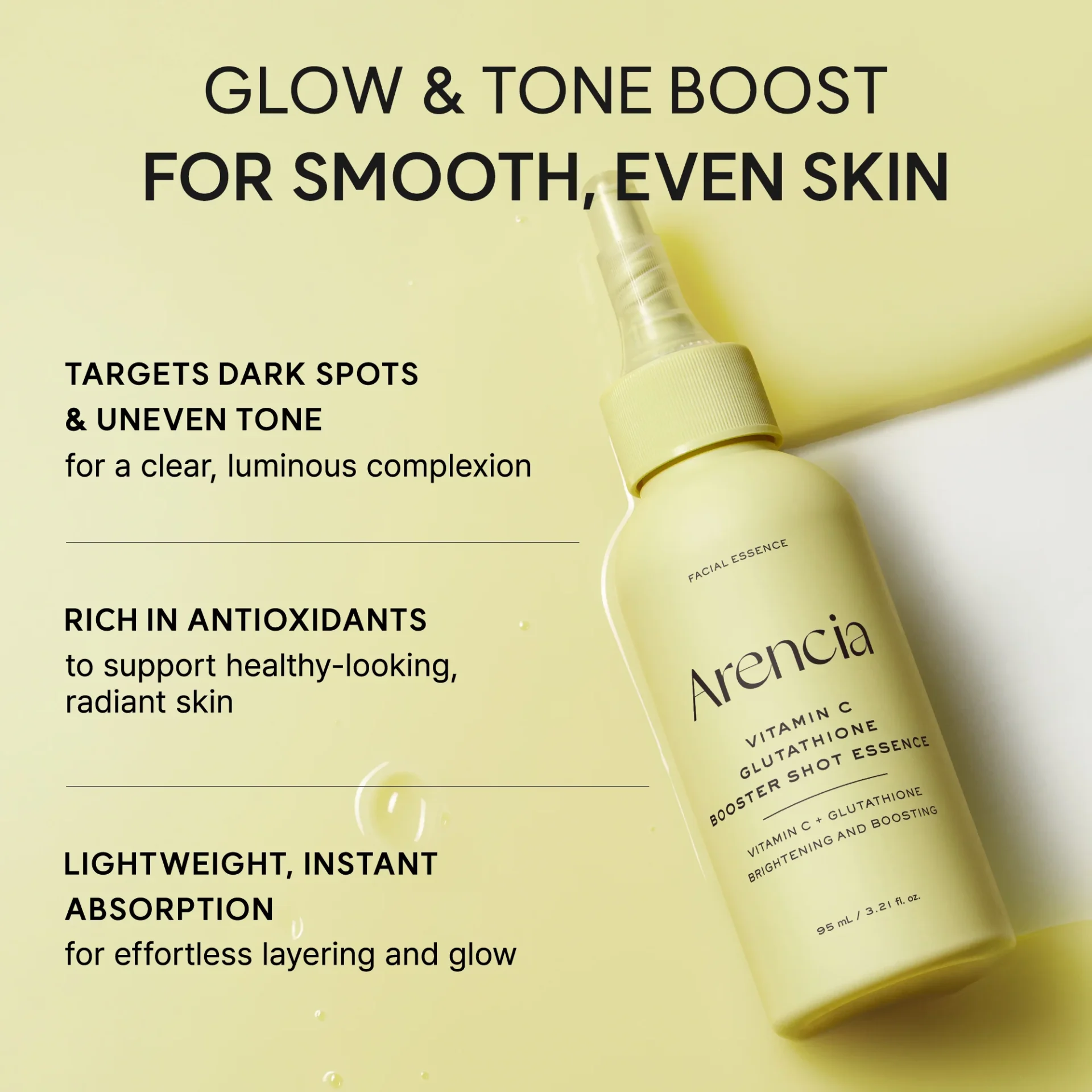 Arencia Vitamin C Glutathione Booster Shot Essence, Lightweight Brightening & Dark Spot Care for Radiant, Even-Looking Skin - Image 4