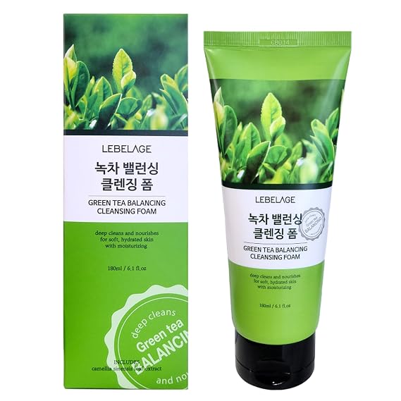 LEBELAGE Green Tea Balancing Cleansing Foam 6.1 Oz, Deep Cleansing Foaming Face Wash With Green Tea Extract, Daily Korean Facial Cleanser For Fresh, Soft And Balanced Looking Skin
