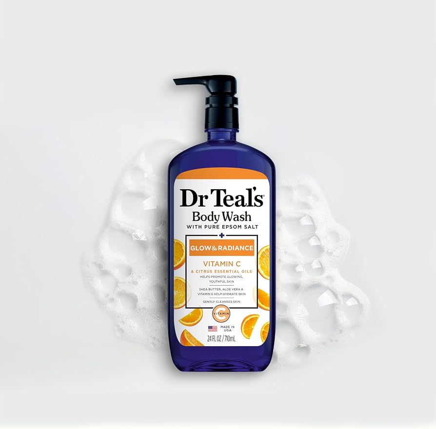 Dr Teal's Body Wash with Pure Epsom Salt, Glow & Radiance with Vitamin C & Citrus Essential Oils, 24oz