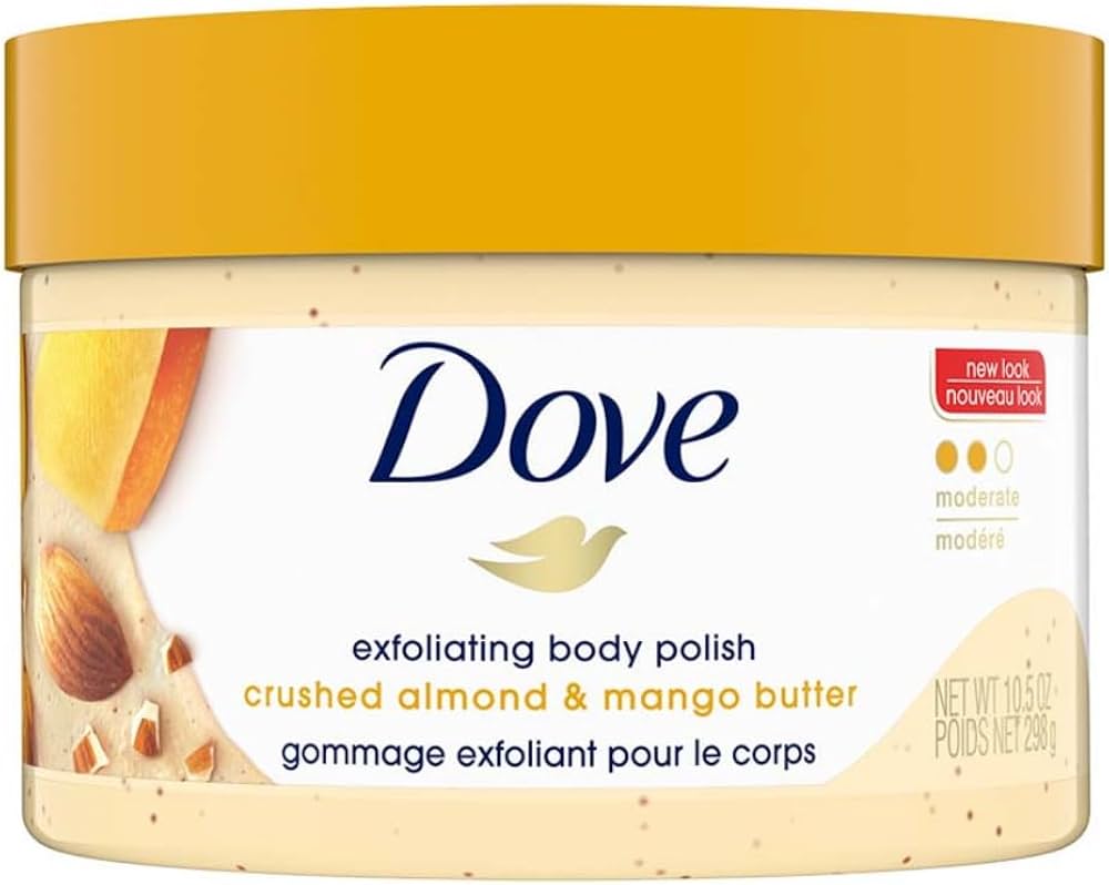 Dove Scrub Crushed Almond & Mango Butter For Silky Smooth Skin Body Scrub Exfoliates & Restores Skin's Natural Nutrients 10.5 oz