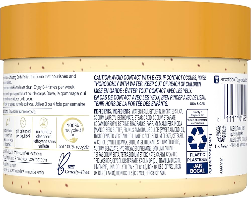 Dove Scrub Crushed Almond & Mango Butter For Silky Smooth Skin Body Scrub Exfoliates & Restores Skin's Natural Nutrients 10.5 oz - Image 2