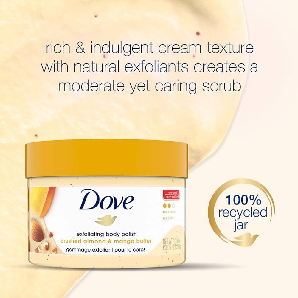 Dove Scrub Crushed Almond & Mango Butter For Silky Smooth Skin Body Scrub Exfoliates & Restores Skin's Natural Nutrients 10.5 oz - Image 6