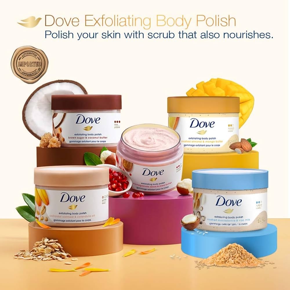 Dove Scrub Crushed Almond & Mango Butter For Silky Smooth Skin Body Scrub Exfoliates & Restores Skin's Natural Nutrients 10.5 oz - Image 9