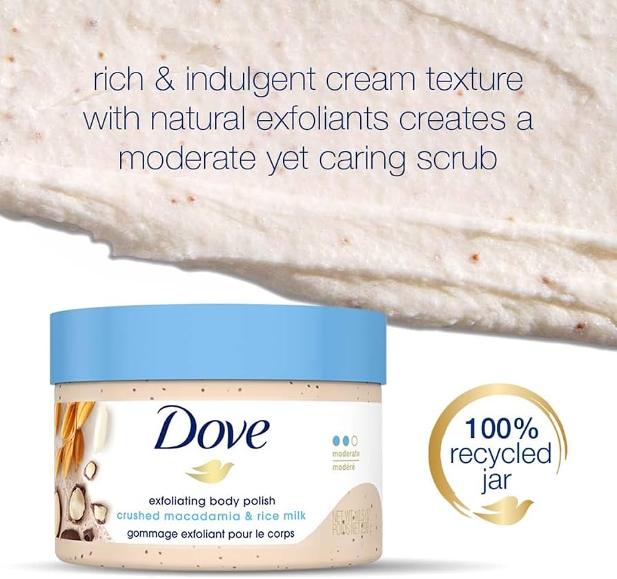 Dove Exfoliating Body Polish Scrub Reveals Visibly Smoother Skin Macadamia & Rice Milk Body Scrub That Nourishes Skin, 10.5 oz - Image 5